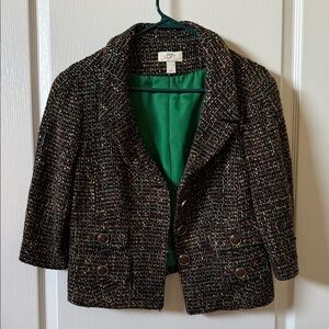LOFT Multicolor Tweed Blazer with Green Interior